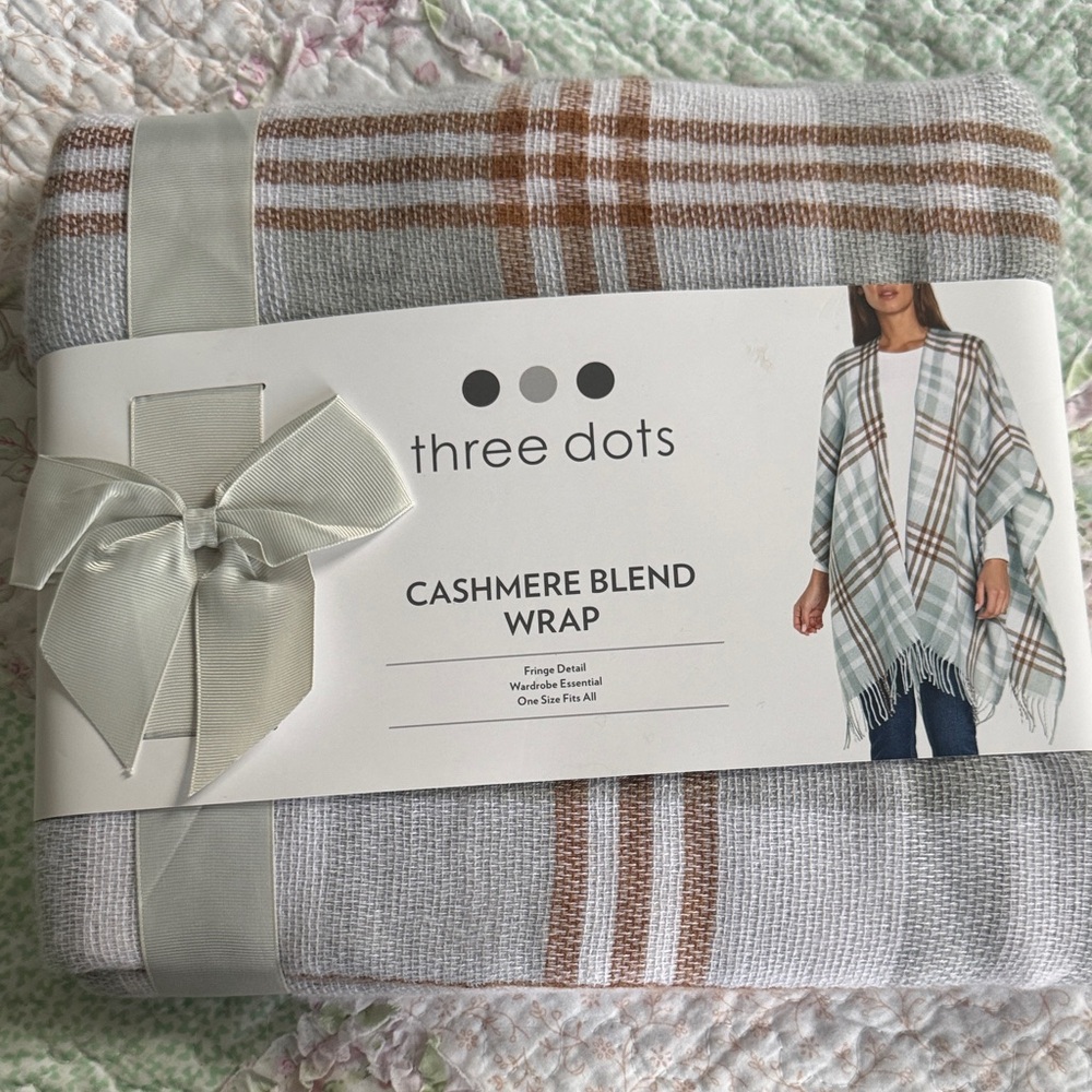 NWT Three Dots Cashmere Blend Wrap in Gray and Brown